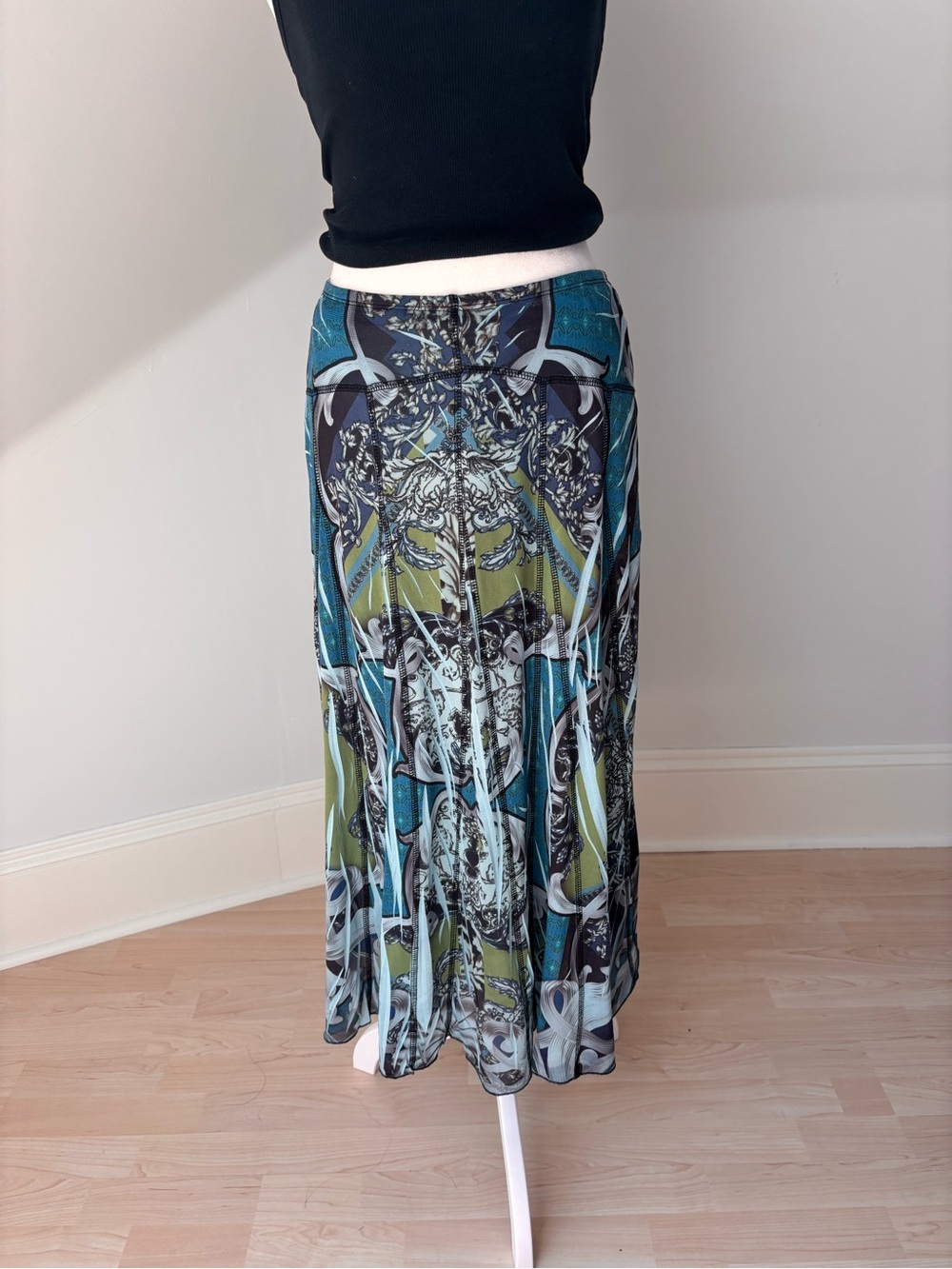 One World Printed Mesh Maxi Skirt 💙